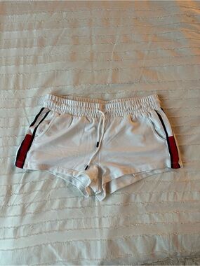 Tommy Hilfiger White Athletic Shorts with Red & Black Side Stripes